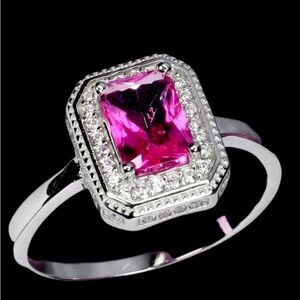 Elegant, Unique Genuine Pink Topaz Ring, 7mm by 5mm gemstone.